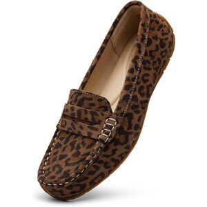 Kordal Women Leopard Suede Gold Accent Buckle Slip-Ons Walking Flats Loafers